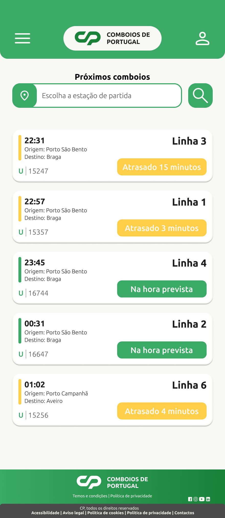 Mobile next trains list with delay status