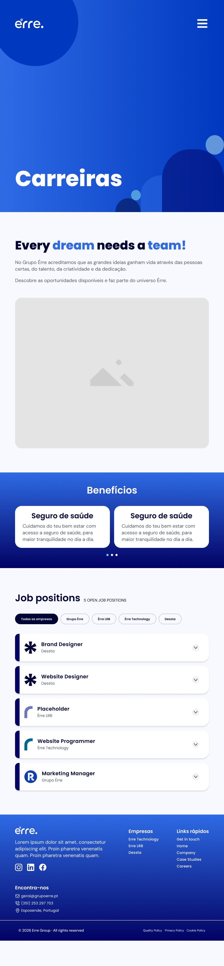 Careers page on mobile with benefits and job positions