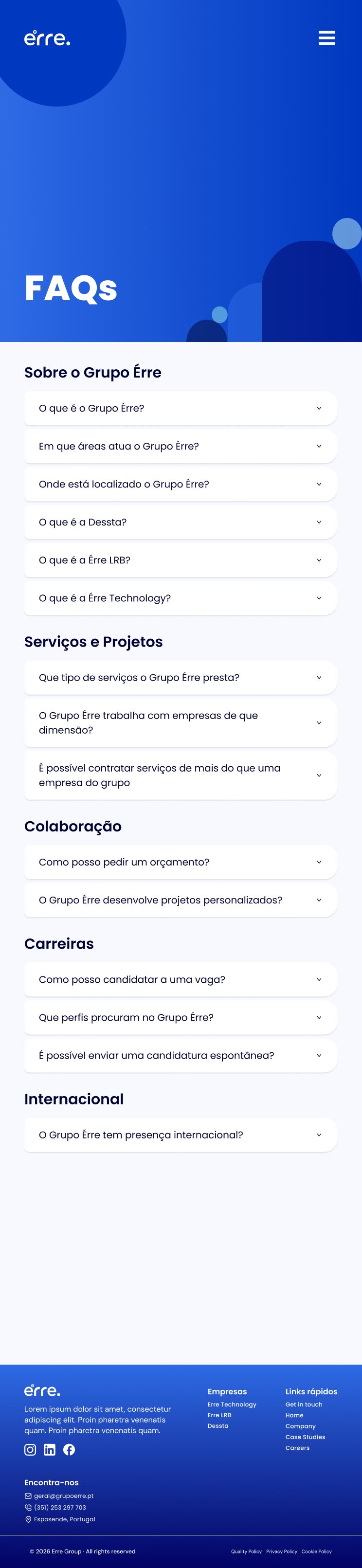 FAQs page on mobile
